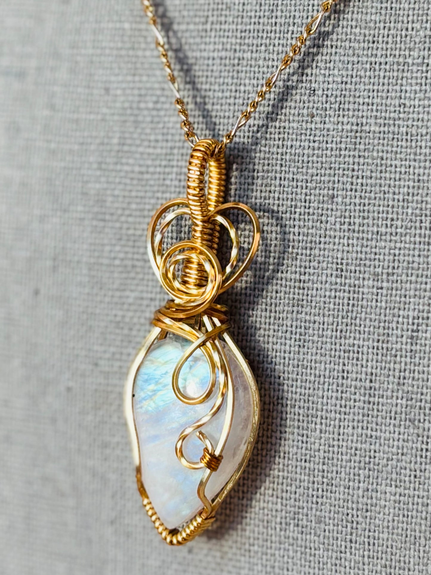Gold Rainbow Moonstone Necklace