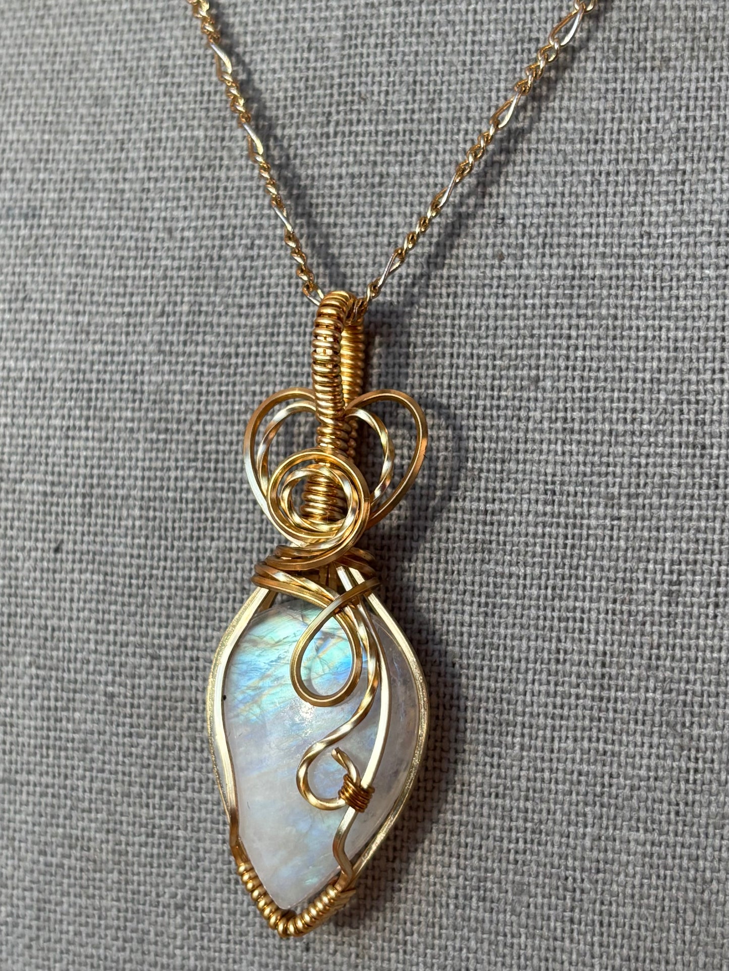 Gold Rainbow Moonstone Necklace