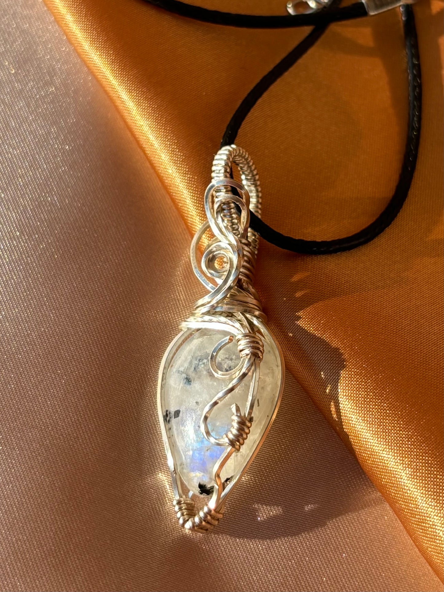 Silver Rainbow Moonstone Necklace
