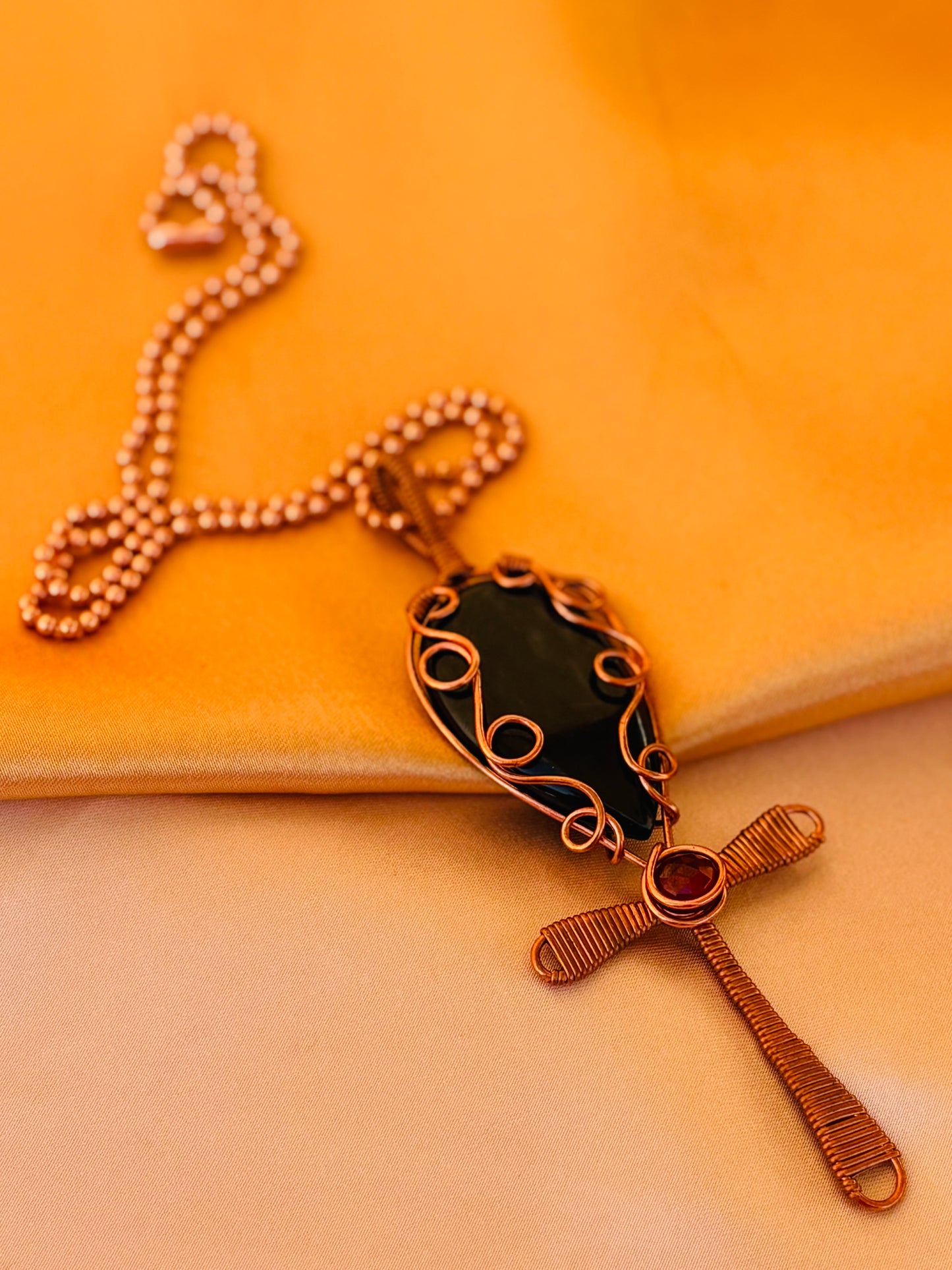 Copper Ankh w/Jasper & Garnet Necklace