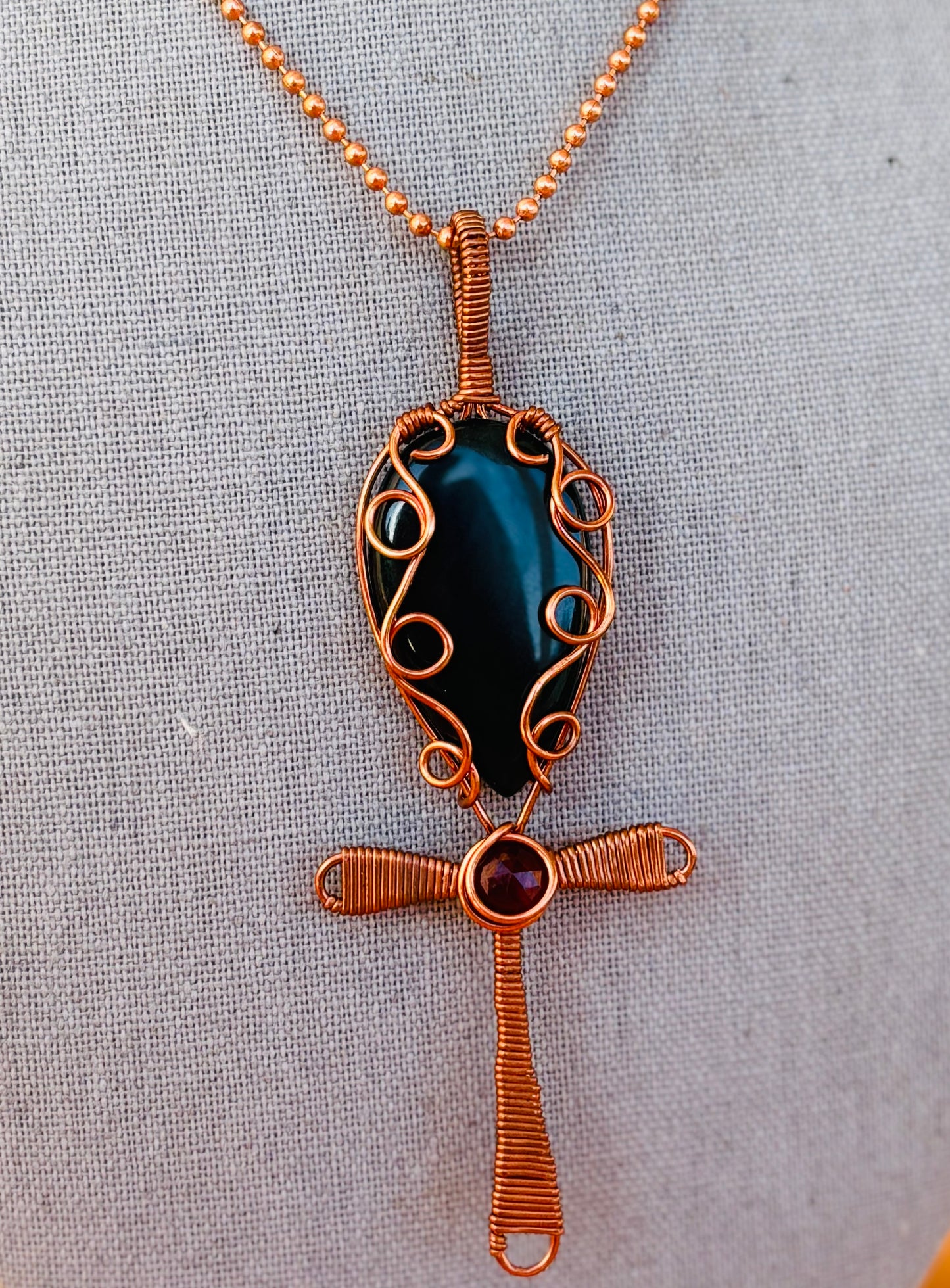 Copper Ankh w/Jasper & Garnet Necklace