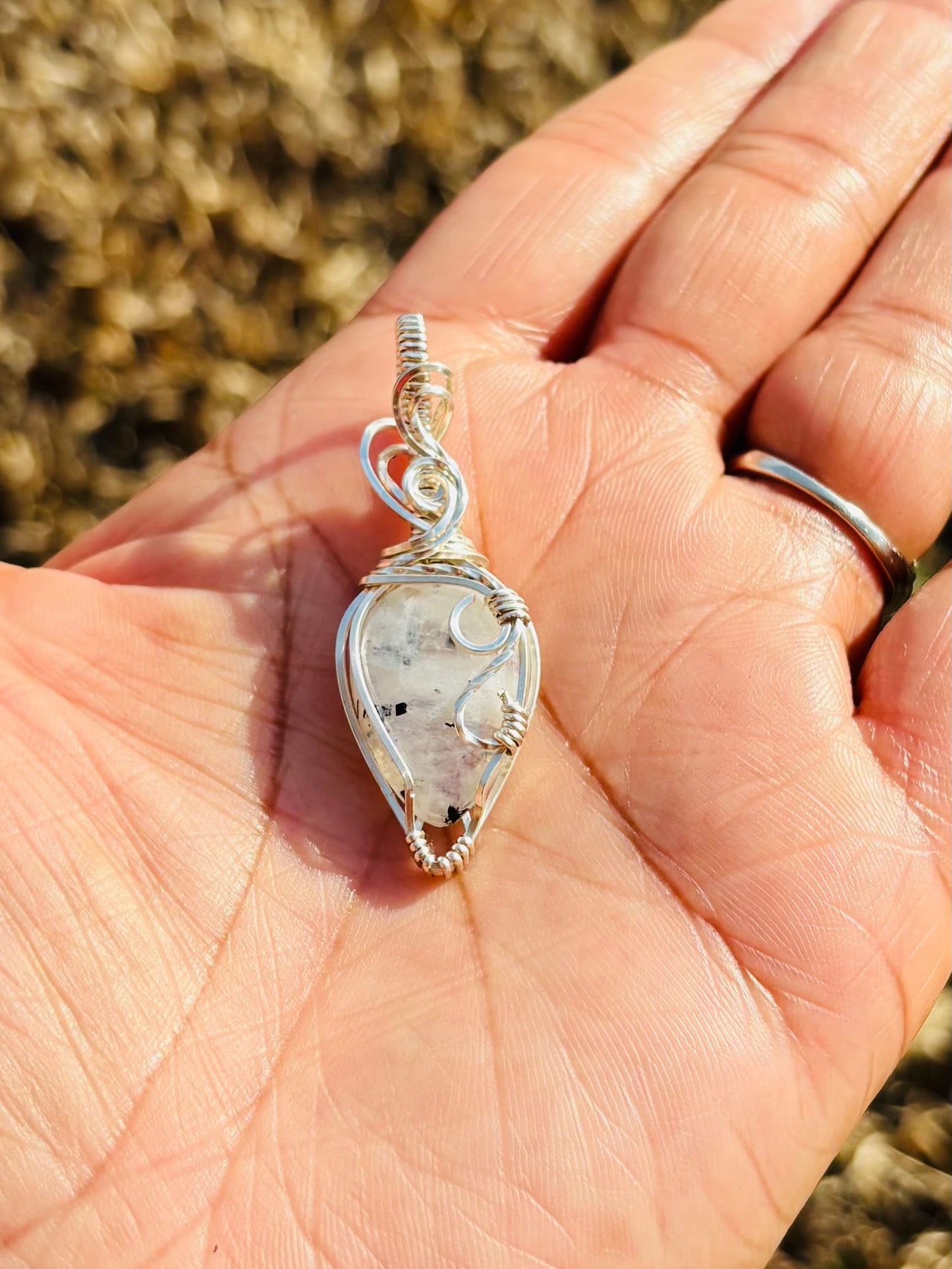 Silver Rainbow Moonstone Necklace