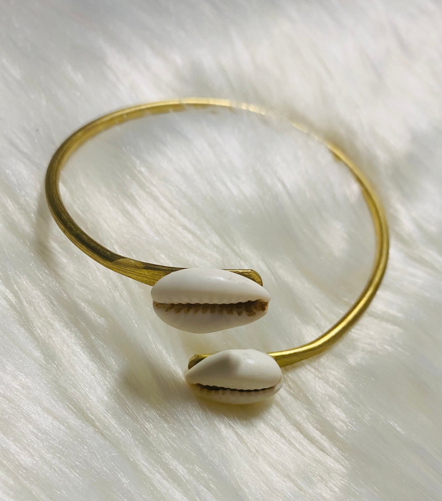 Brass Cowrie Shell Cuff Bracelet