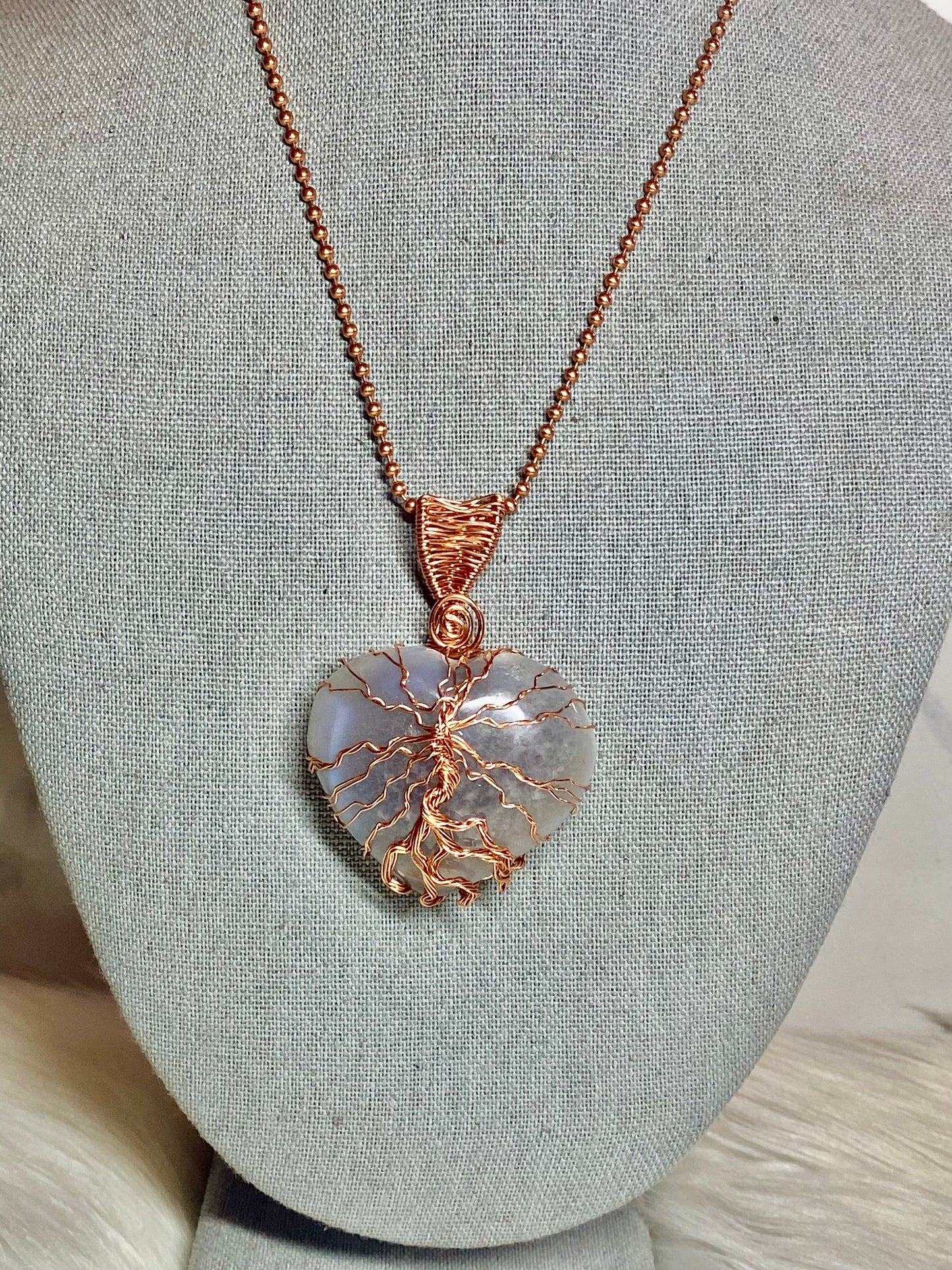 Grey Agate Tree Of Life Heart Necklace
