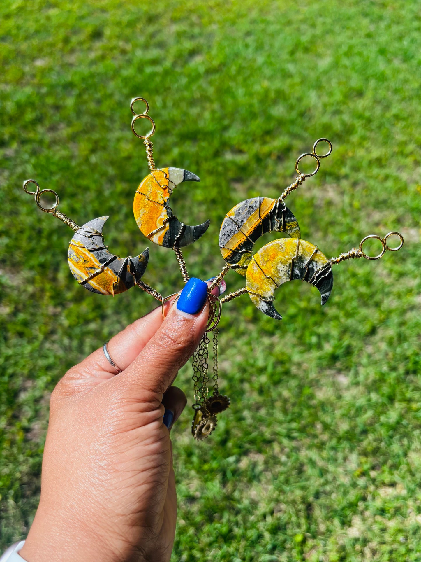 Bumblebee Jasper Crescent Moon Smoke Ring