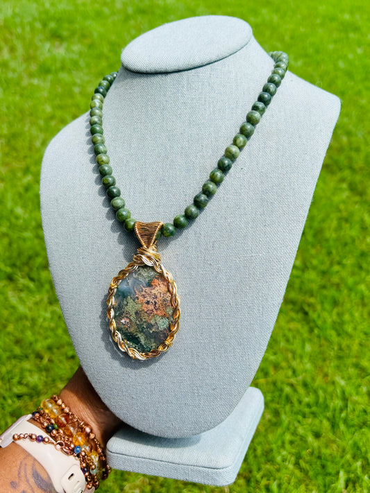 Moss Agate & Jade Necklace