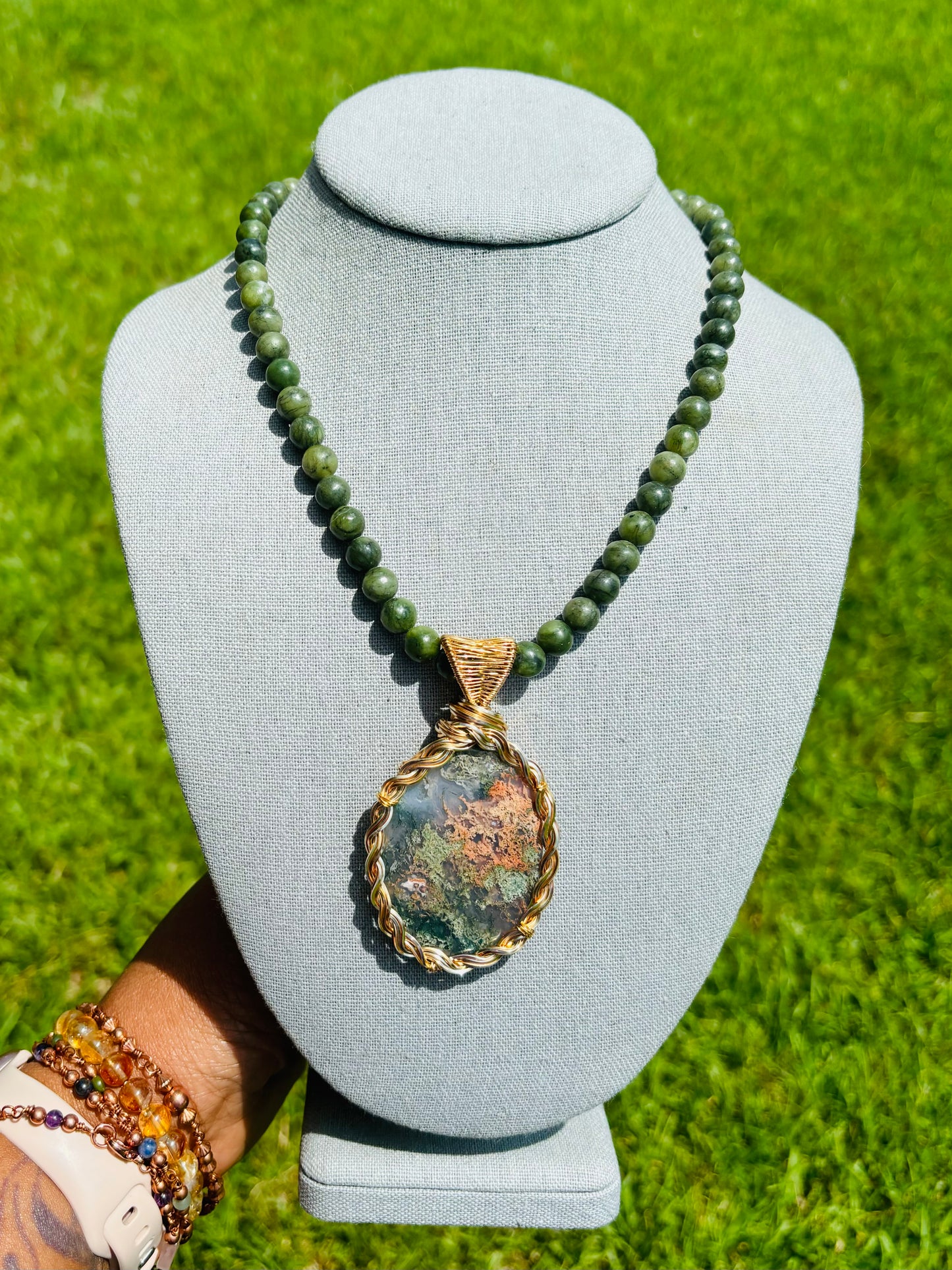 Moss Agate & Jade Necklace