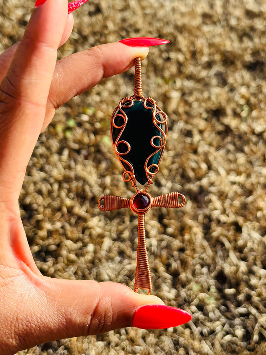 Copper Ankh w/Jasper & Garnet Necklace
