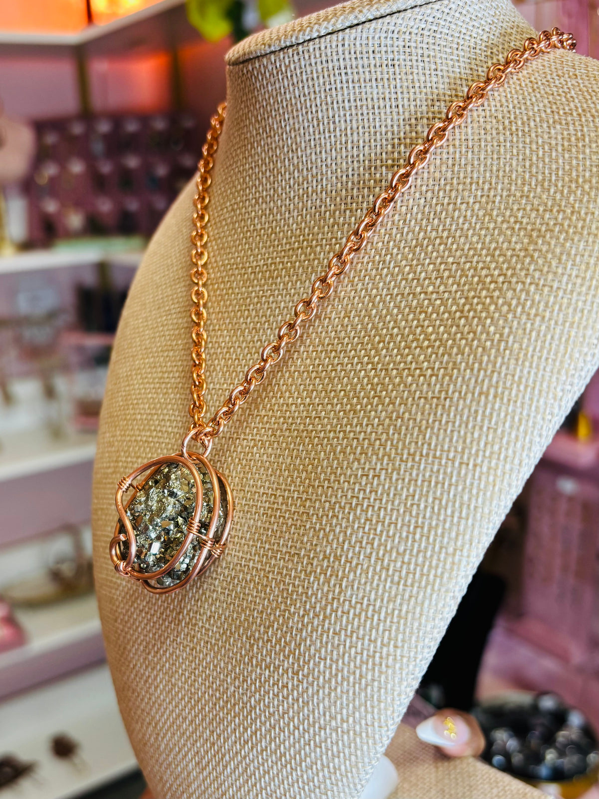 Golden Alchemy Natural Pyrite Pendant Necklace