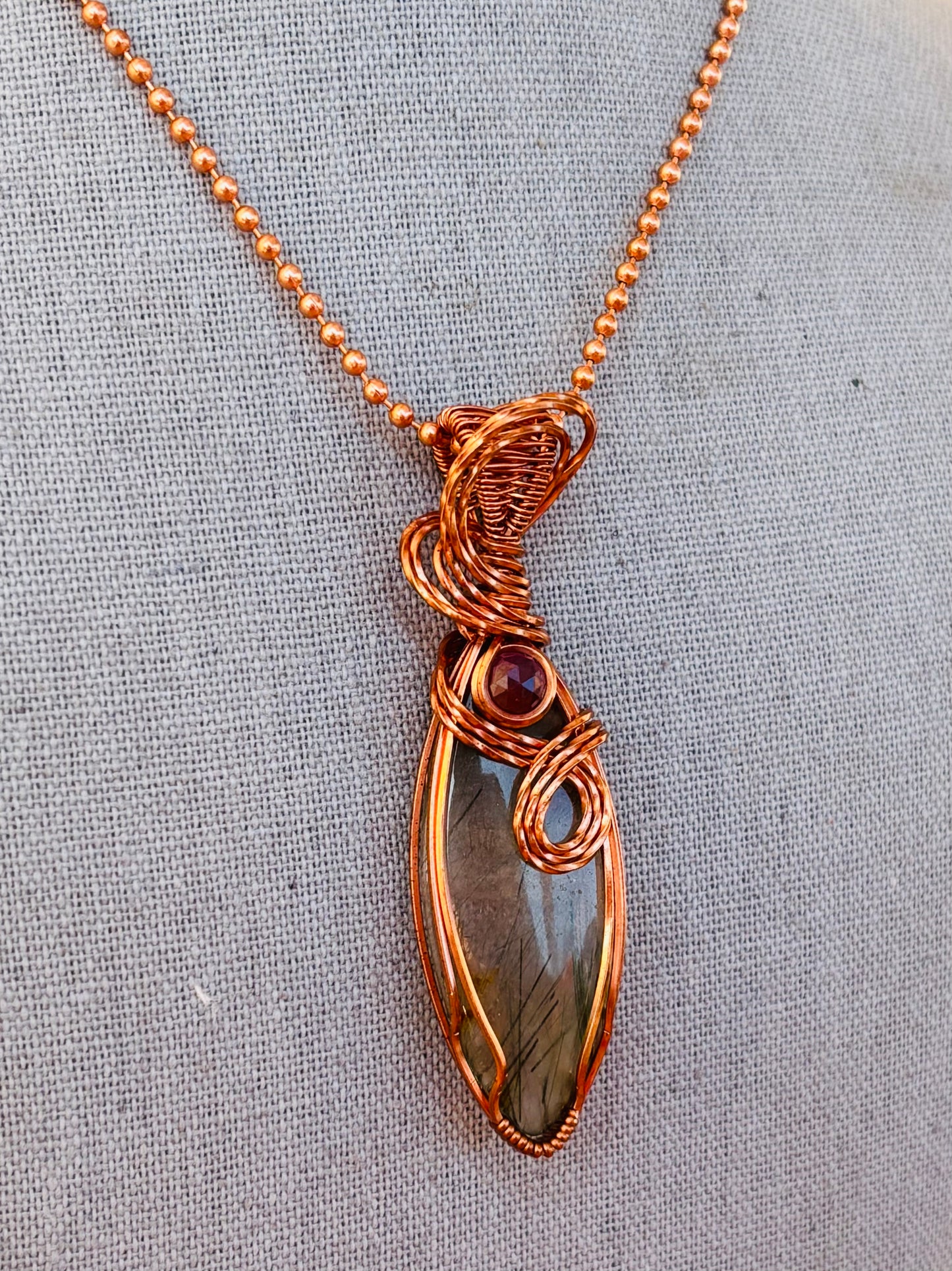 Green Rutilated Tourmaline w/Garnet