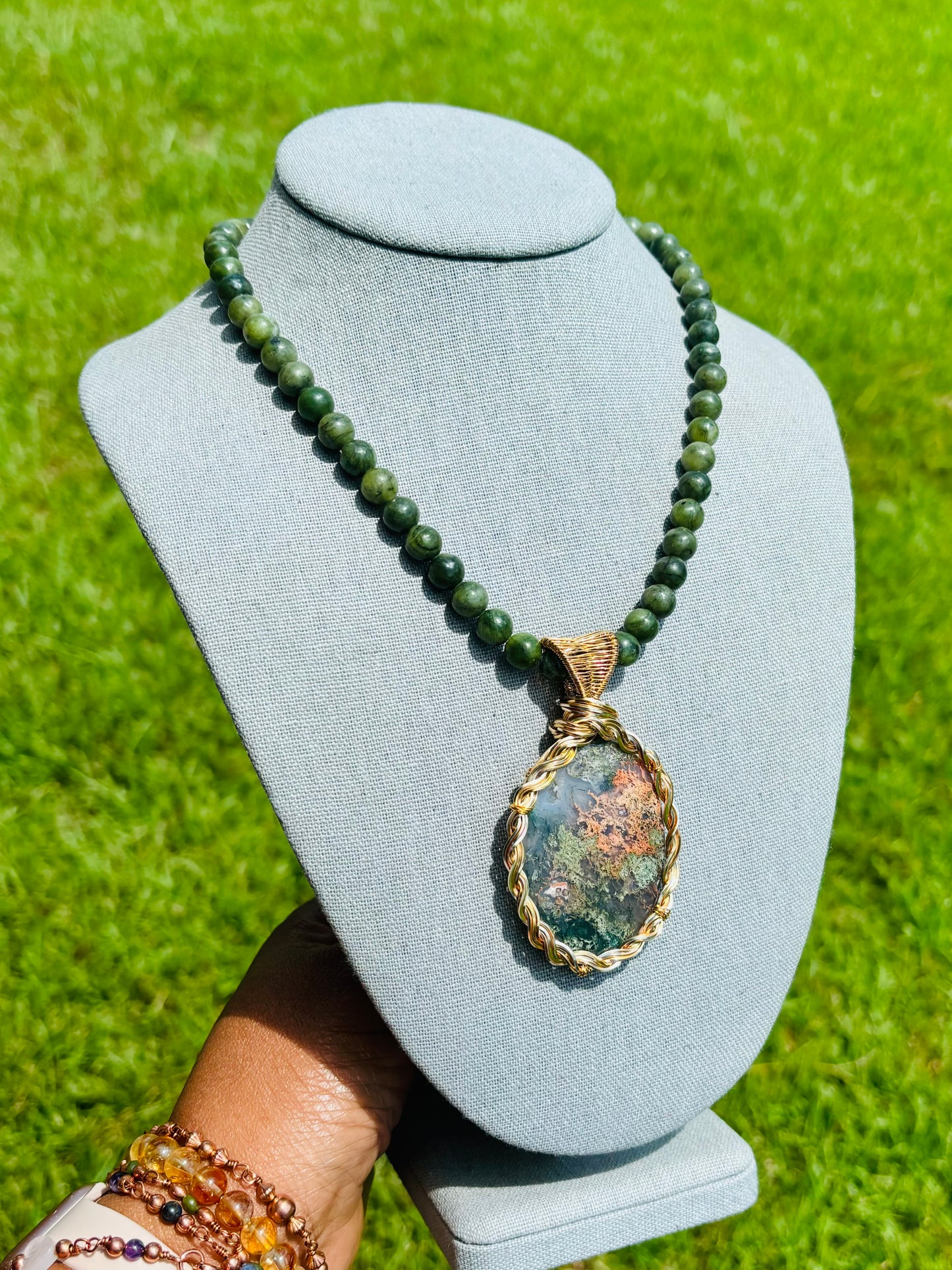Moss Agate & Jade Necklace