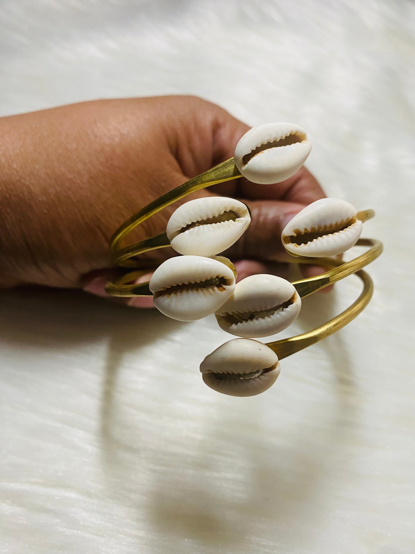 Brass Cowrie Shell Cuff Bracelet