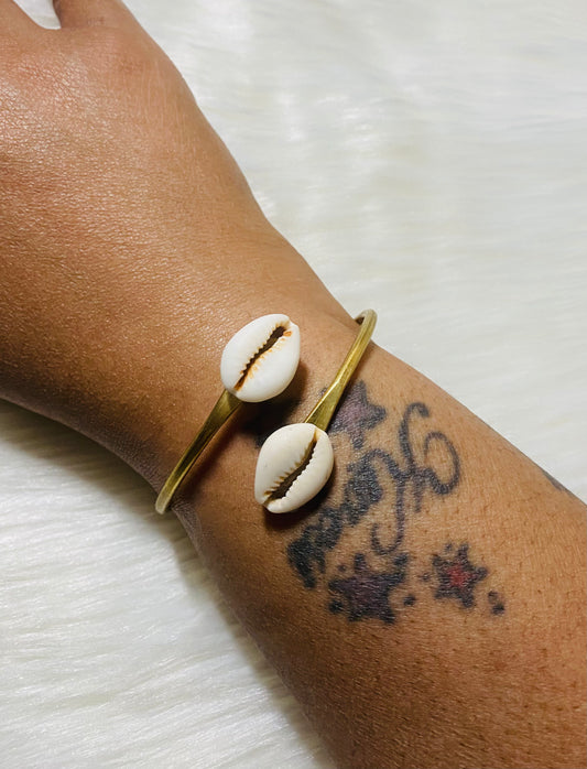 Brass Cowrie Shell Cuff Bracelet